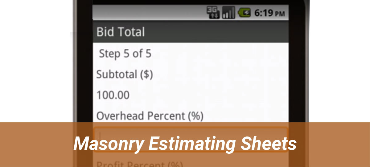 Masonry Estimating Sheets