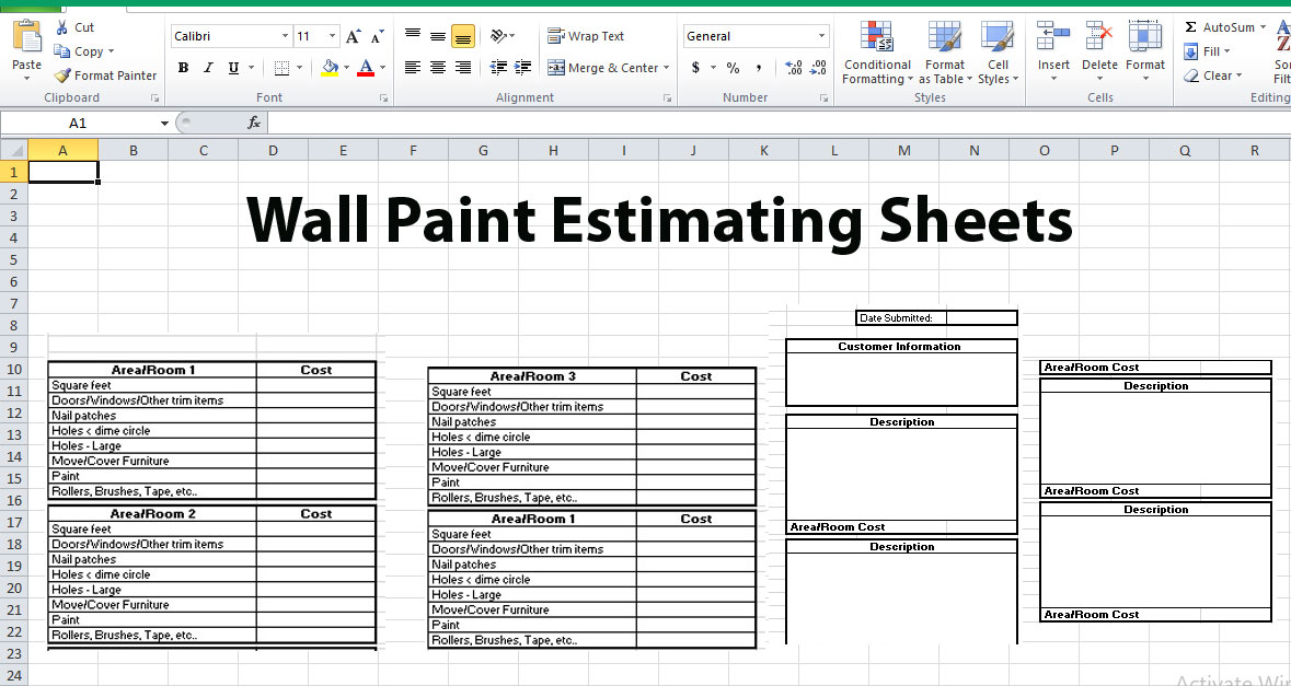 Wall Paint Estimating Sheets